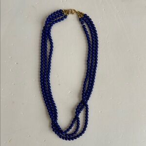 Vintage Elegant 3 Strand Blue Beaded Necklace